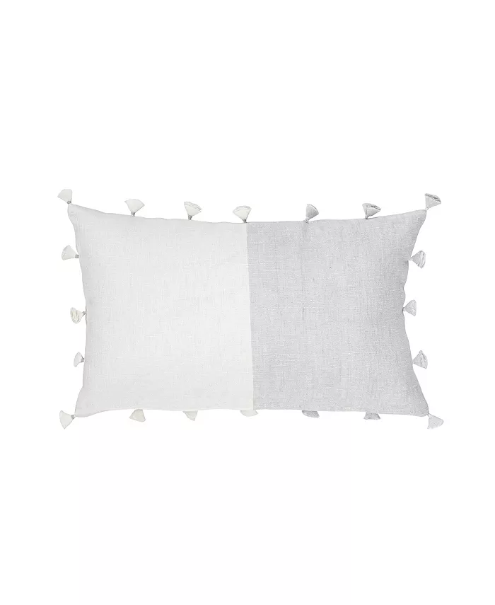 Anaya Home Light Grey Tassels Linen Down Lumbar Pillow