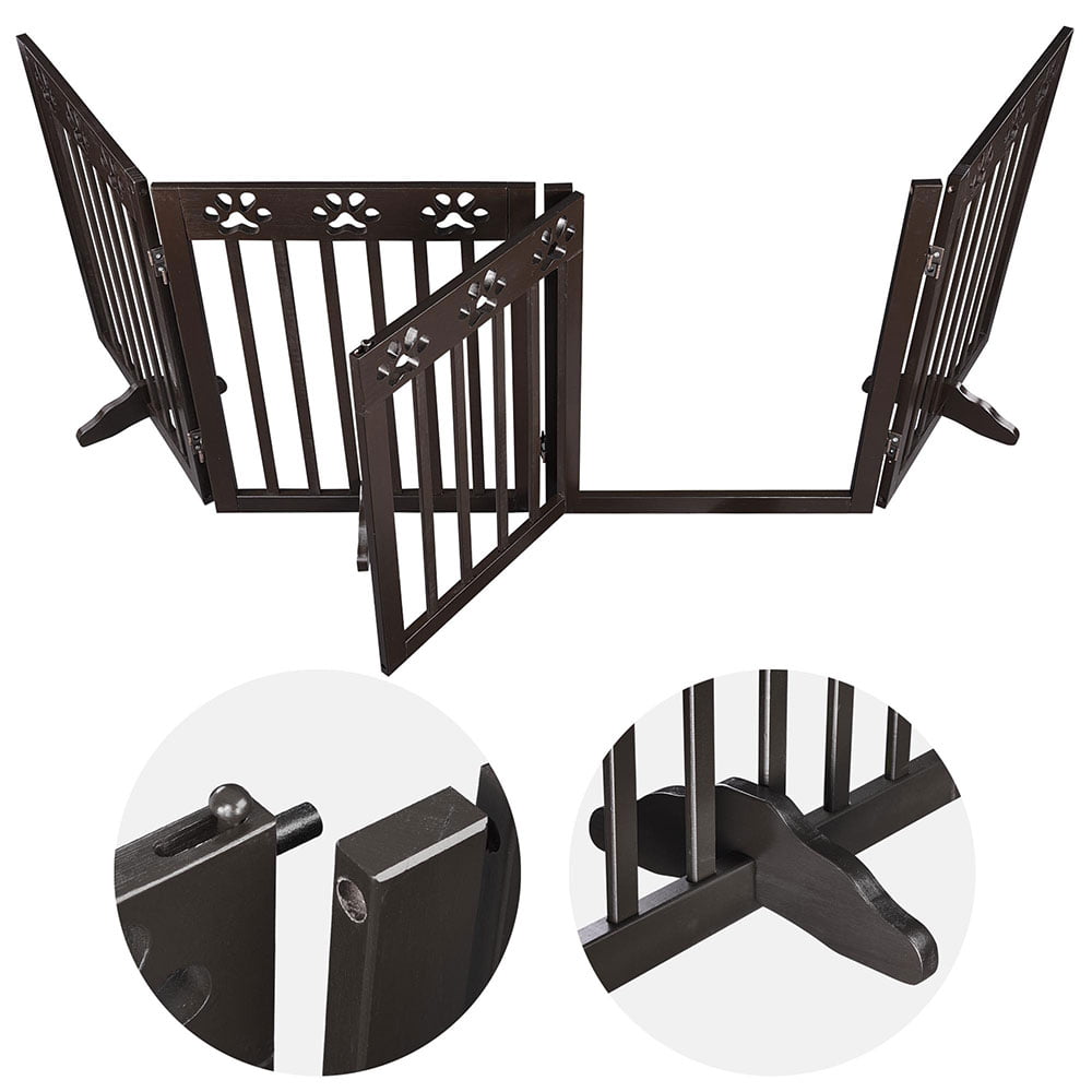 Yescom 3 Panel/4 Panel Foldable Pet Dog Gate Wooden Fence Playpen Baby Safety Gate Barrier Door for House Doorway Stairs