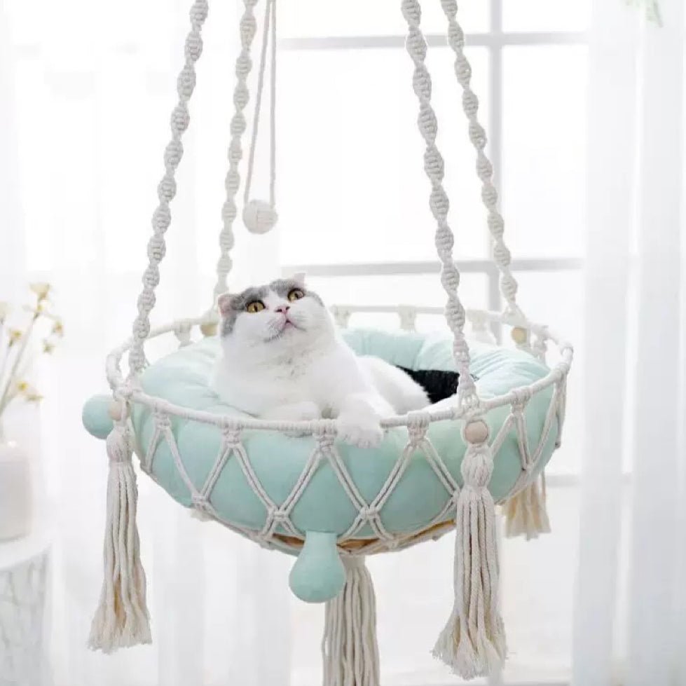 Boho Cat Hammock | Hanging Macrame Bed – Cozy Indoor Swing Rest