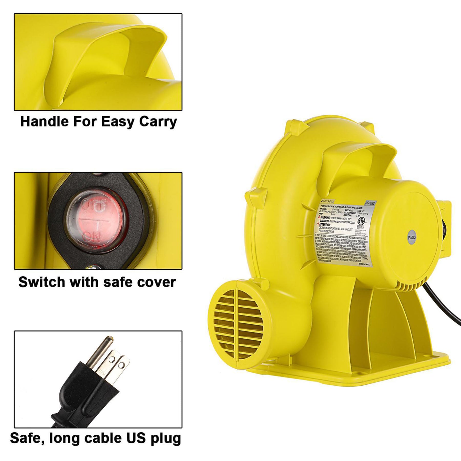 450W/0.6HP Bounce House Air Blower Suitable for Outdoor Trampoline/Water Slide/Air Sofa/Painting Room Outdoor Inflatable Electric Air Pump Fan Commercial Blower