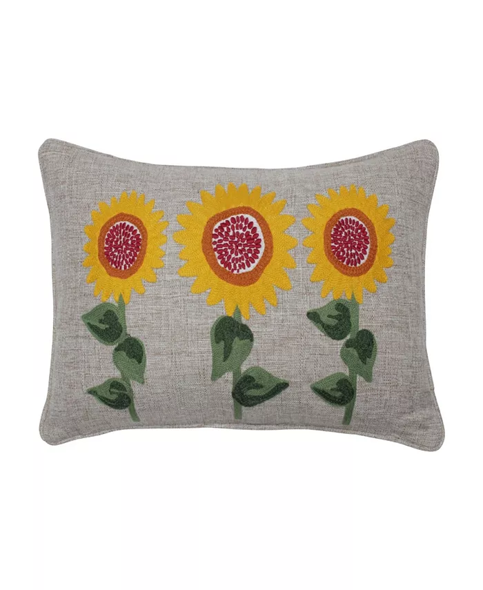 Pillow Perfect Sunflower Delight Embroidered Decorative Pillow