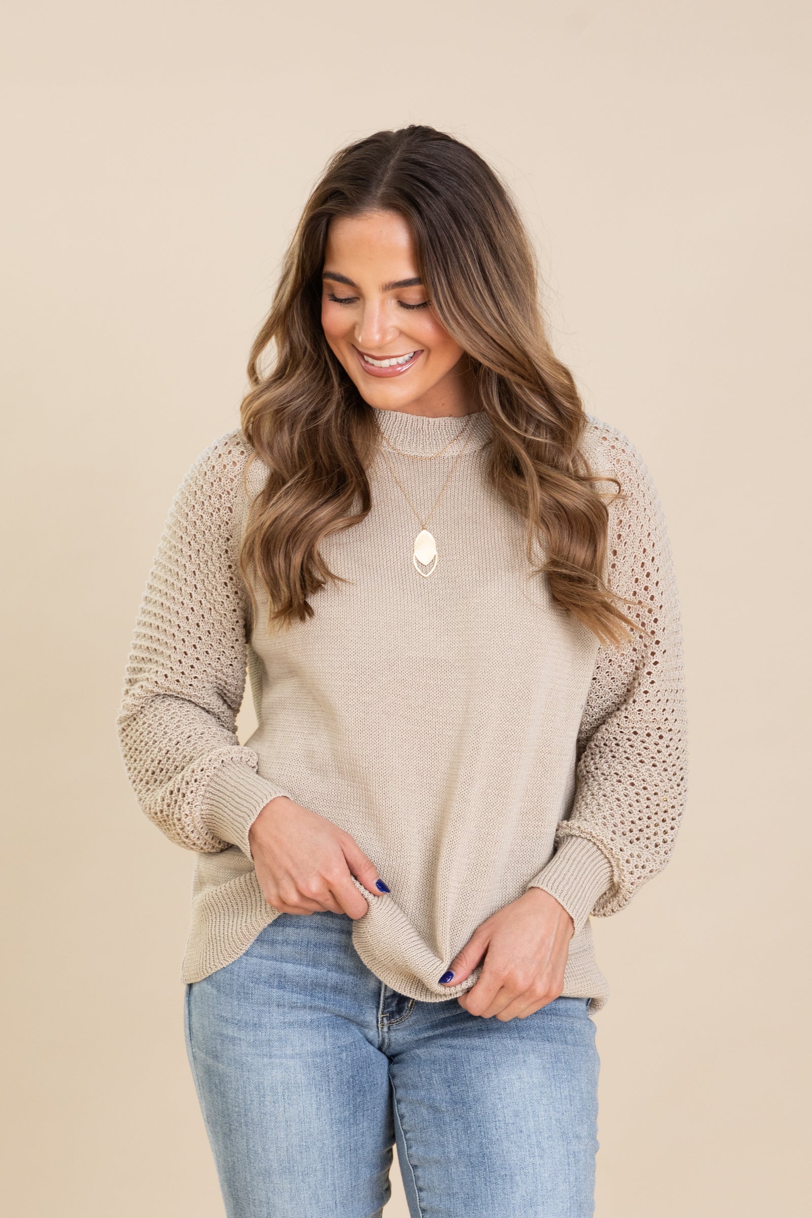 Lightweight Knit Pullover Top With Pointelle