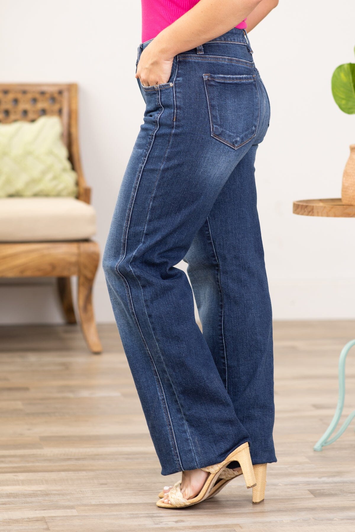 Risen Dark Wash Side Detail Straight Leg Jeans