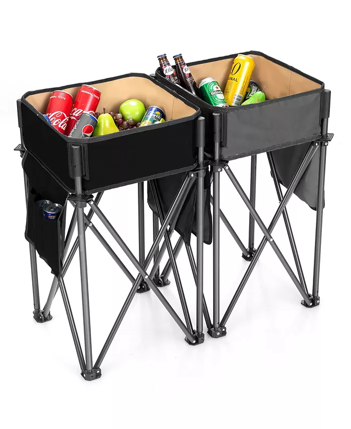 Costway 2 PCS Folding Camping Tables w  Large Capacity Storage Sink