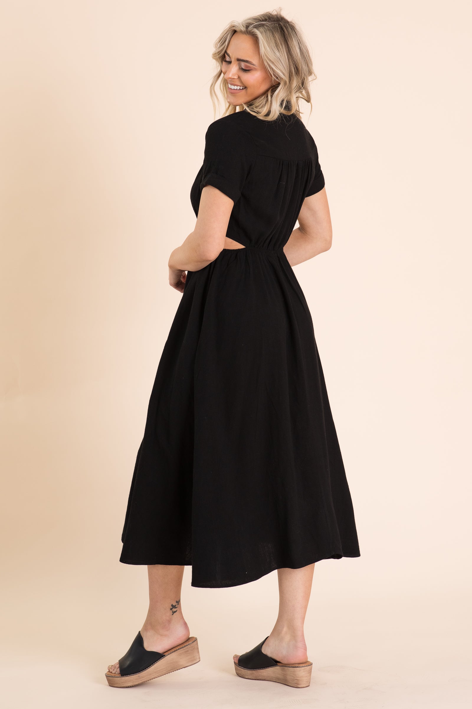 Black Side Cutout Maxi Skirt Dress