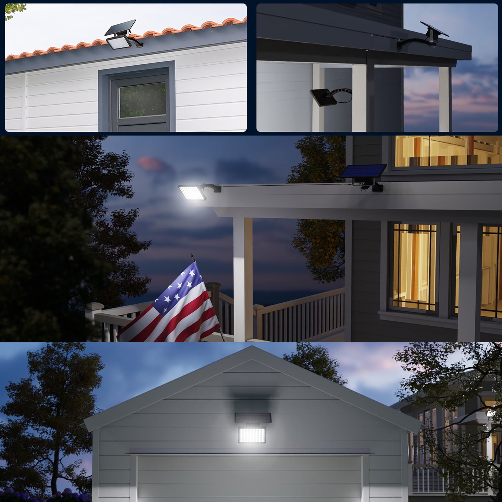 JACKYLED Solar Lights Outdoor Flood Light 1000LM 5500mAh for Wall Porch Shed Barn Garage Waterproof