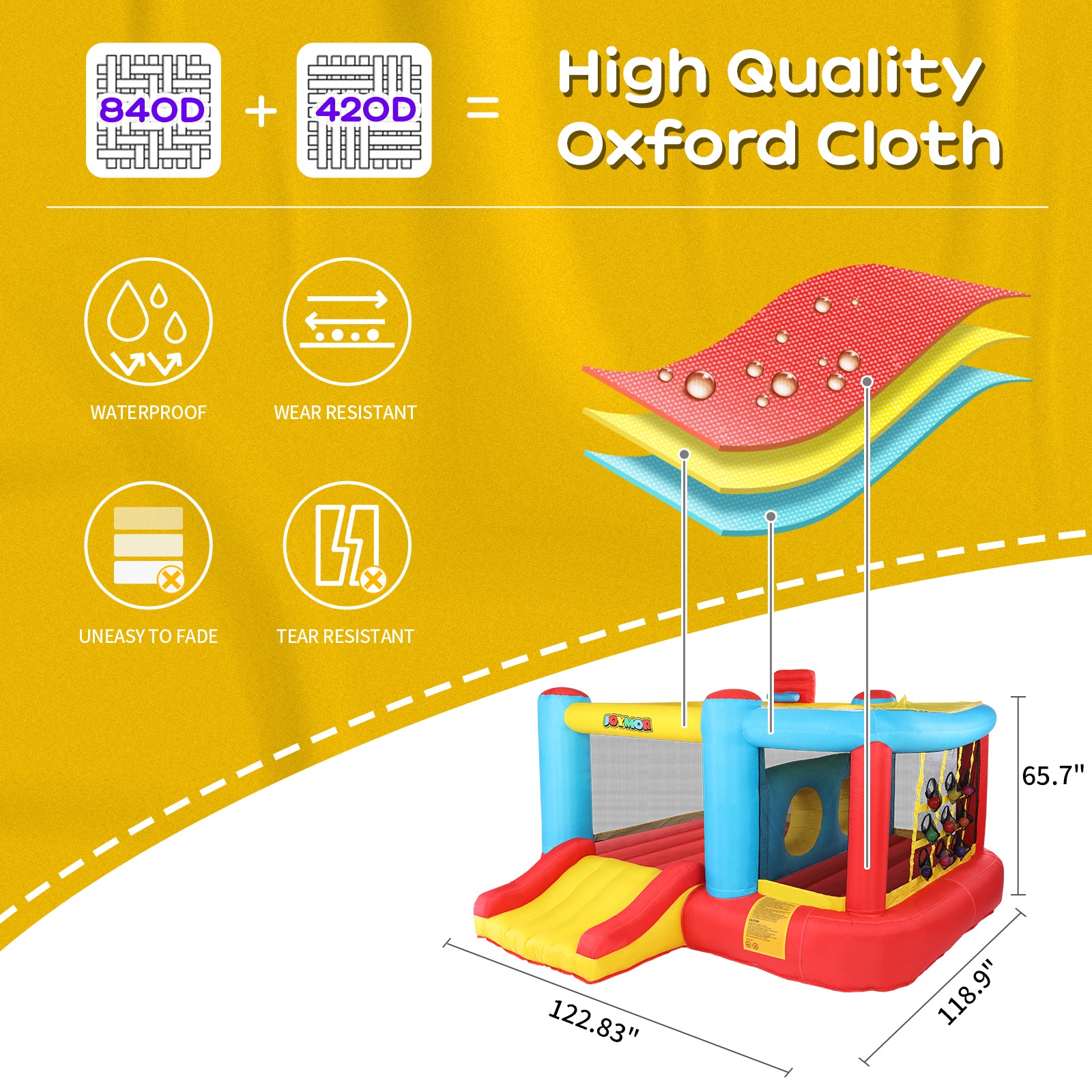 JOYMOR Inflatable Obstacle Course Bounce House for Kids Jumping Castle Slide Bouncer with Air Blower， Sun Cover， Indoor and Outdoor Party Gift