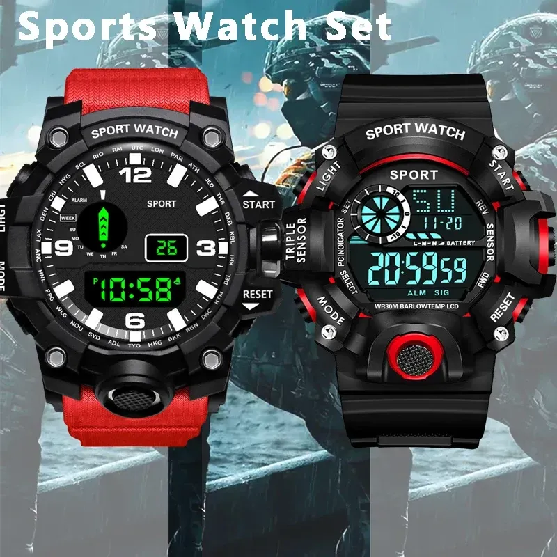 LIUYANGTIAN Electronic Watch Set For Mens Military Sports Watches Set Luminous Multifunction LED Digital Wristwatch for man kids Boy Student