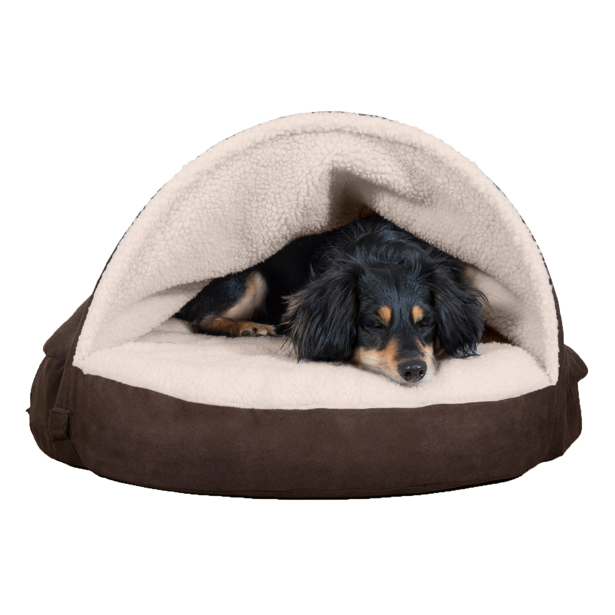 FurHaven | Cooling Gel Faux Sheepskin Snuggery Pet Bed for Dogs and Cats， Espresso， 26-Inch