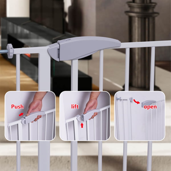 ALPACASSO Extra Walk Through Pet Gate Dog Gate Wide Baby Gate for Dogs Small Pet Door， Dog Door， with Pressure Mount Kit and Wall Mount Kit， 29.5-32 Inches Wide， White