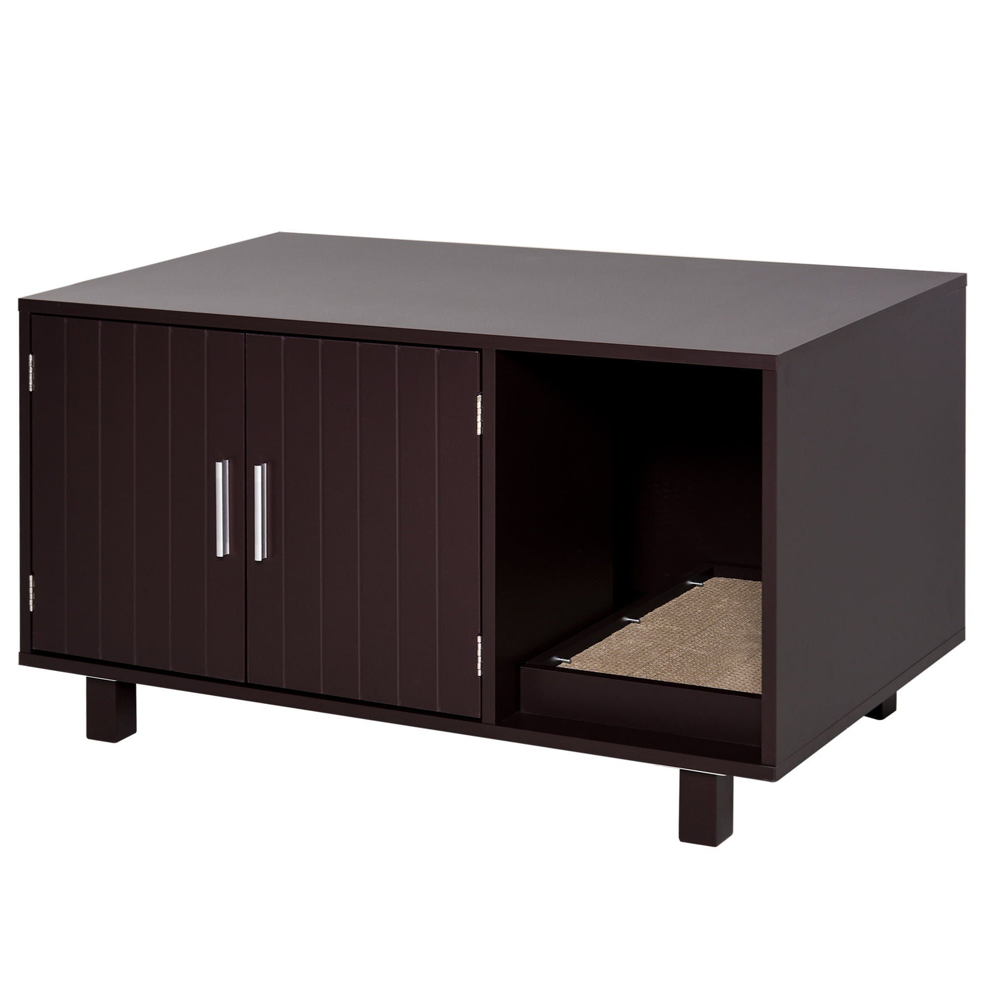 PawHut Cat Litter Box Enclosure and House w/ Nightstand/End Table Design， Brown