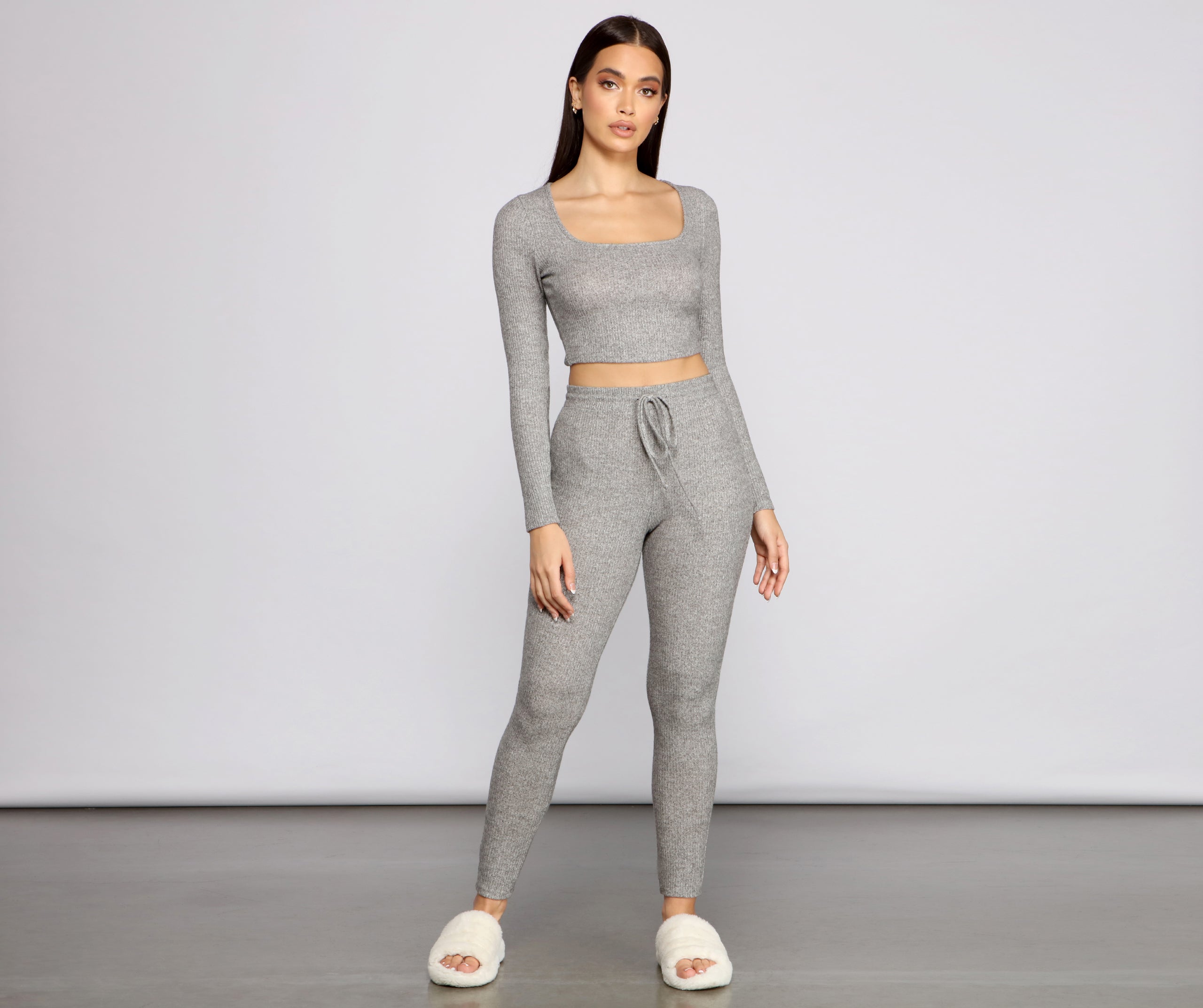 Brushed Ribbed Knit Pajama Crop Top