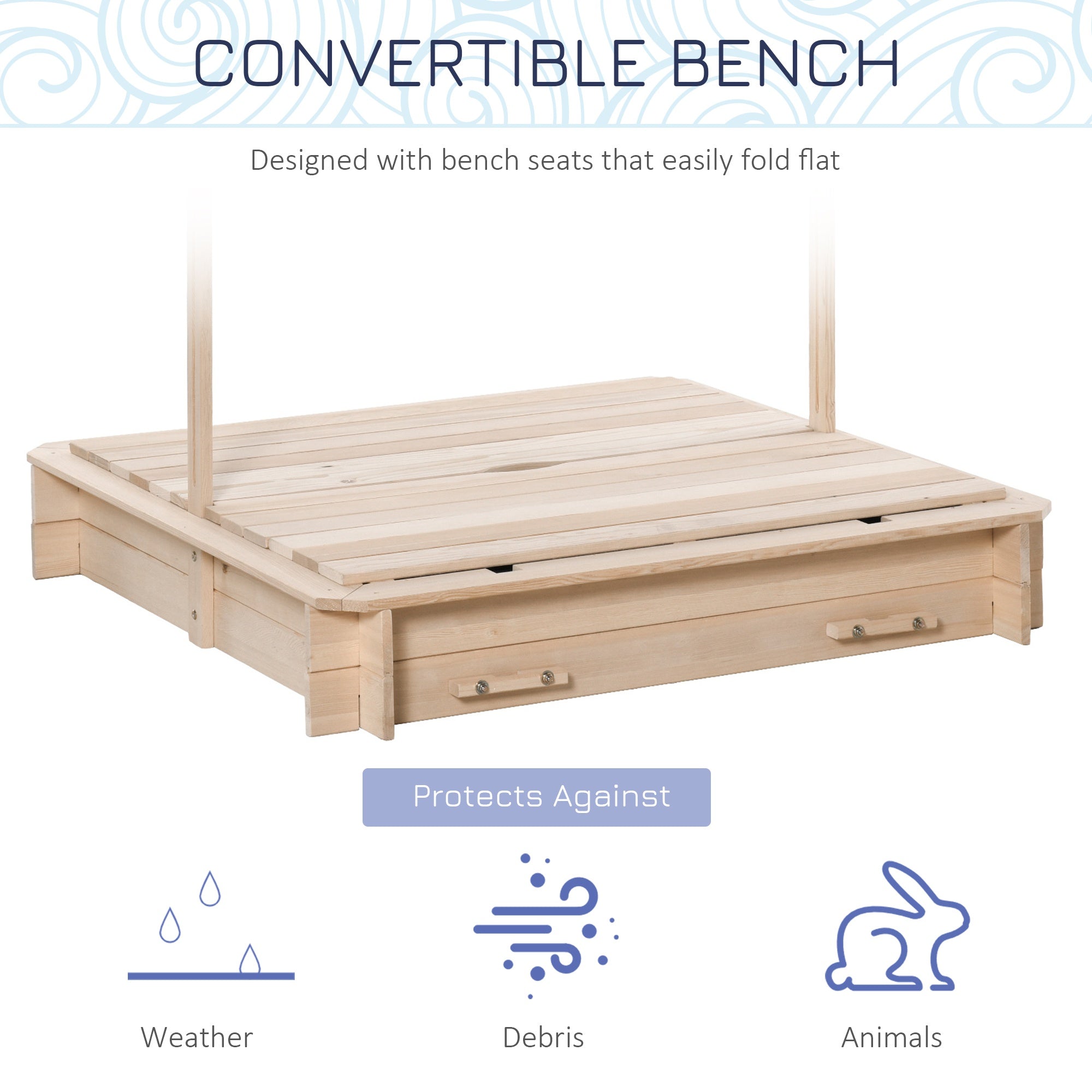 Tomshoo Wooden Sandbox w/ Cover Adjustable Canopy Convertible Bench Seat Bottom Liner