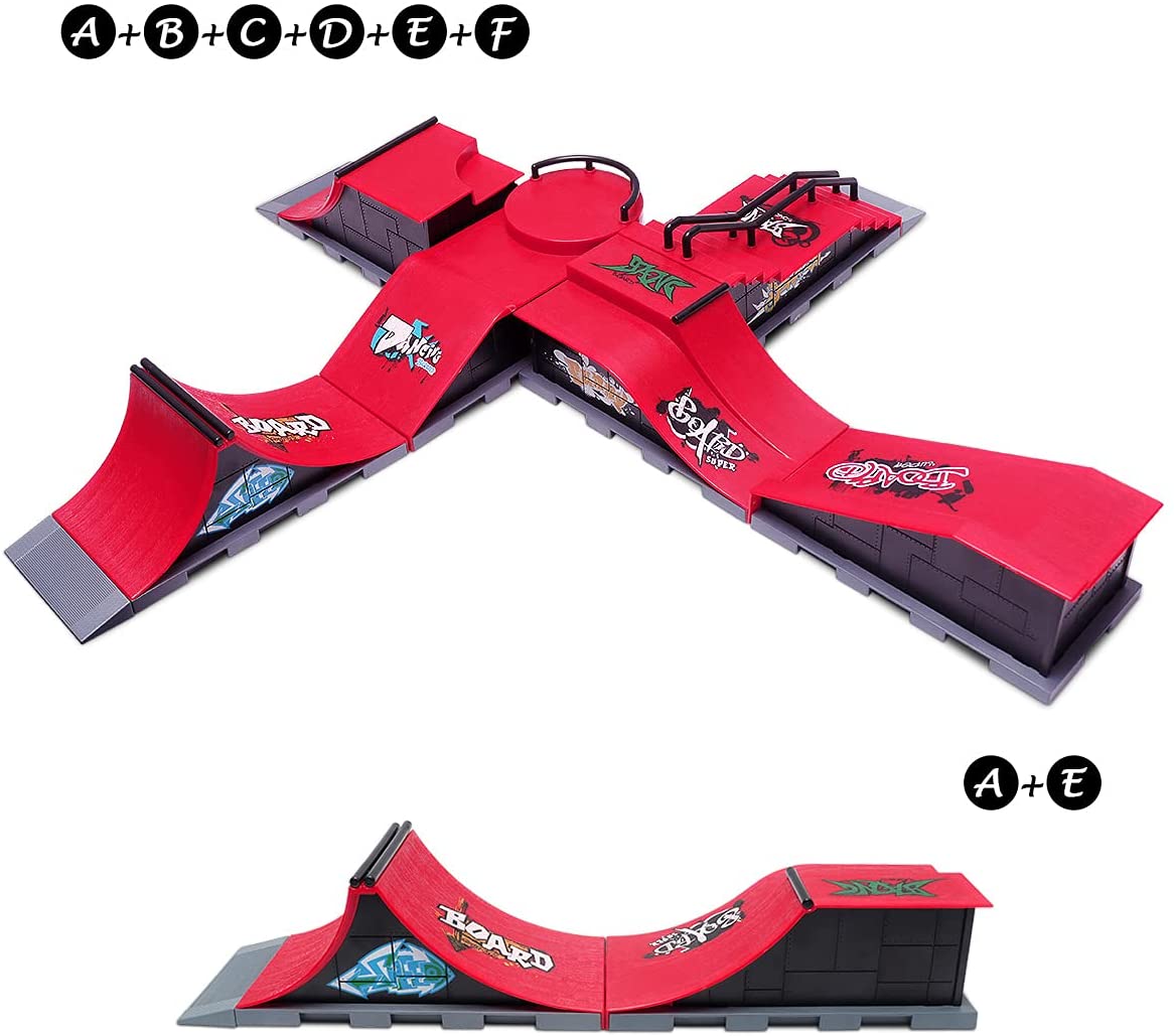 Mini Finger Toy Skateboard Park Ramp Kit， Fingerboard Half Pipe Ultimate Parks Training Props Accessories for Kids Adult (Style F)