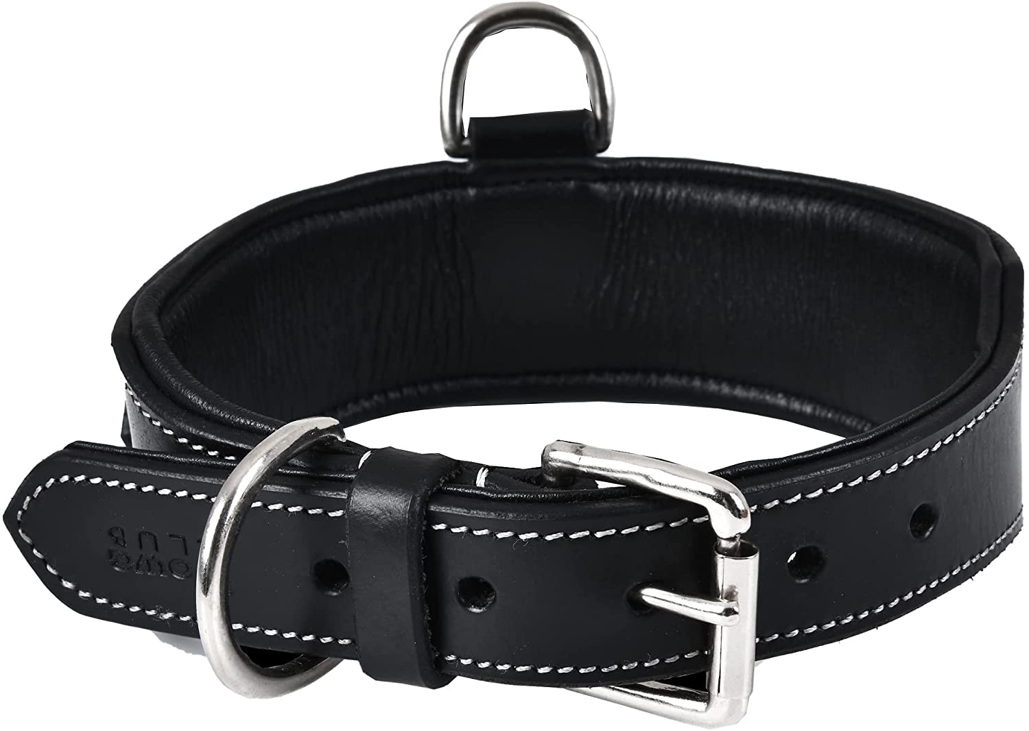 DowgClub | Genuine Leather Heavy Duty Tactical Dog Collar with Handle | Saddle Grade， Full Grain， Heavy Duty | Comfortable， Cushion Padding Inside， Strong | Best for Medium， Large and X-Large Breeds
