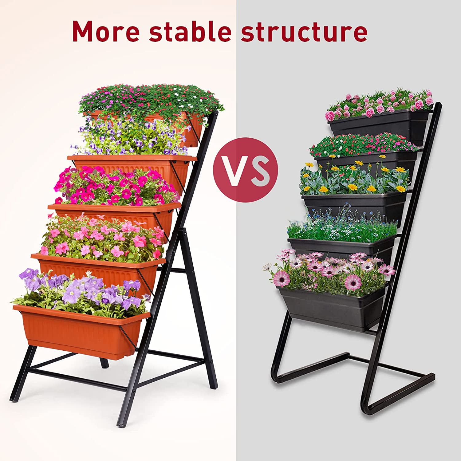 SEJOV 4 ft Vertical Garden 5-Tier Raised Garden Bed Planter Box for Patio Balcony Flower Herb Freestanding Garden Planter 22.5 in× 25.5 in× 45 in