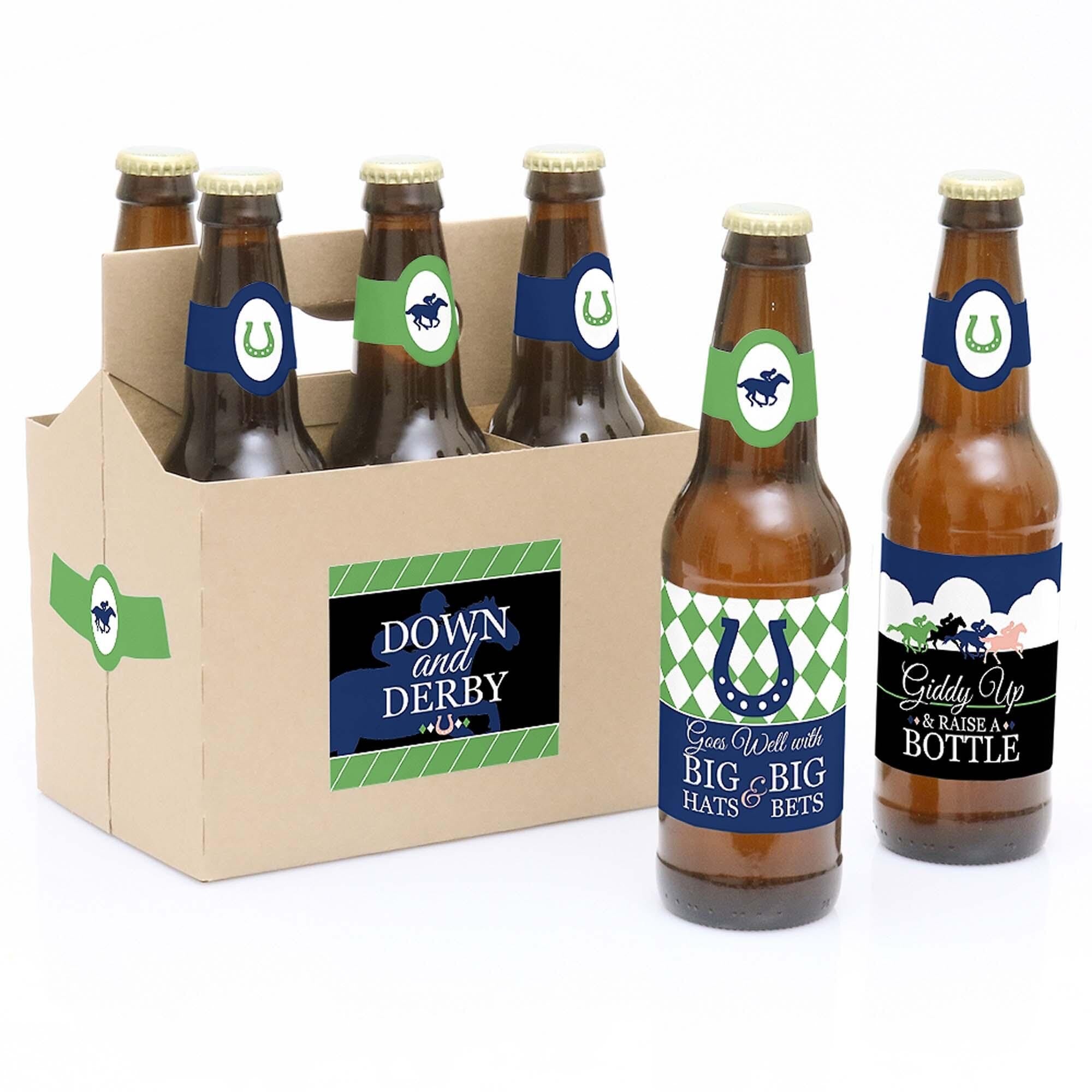 Big Dot of Happiness Kentucky Horse Derby - Horse Race Party Decorations for Women and Men - 6 Beer Bottle Label Stickers and 1 Carrier