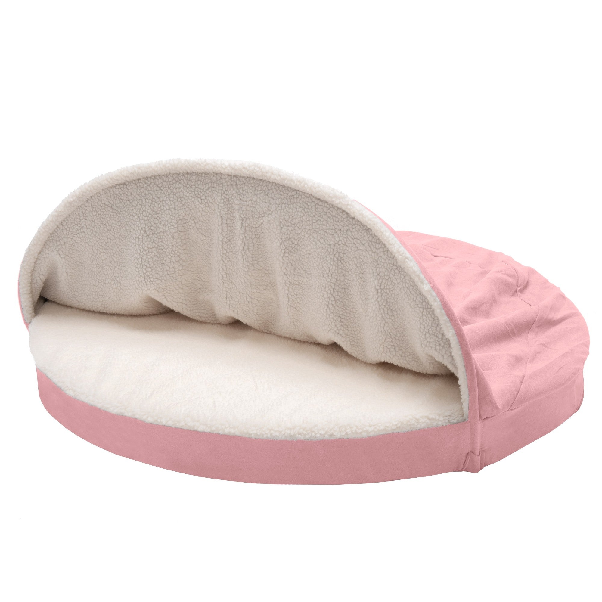 FurHaven Pet Products Orthopedic Faux Sheepskin Snuggery Burrow Pet Bed for Dogs and Cats， Pink， 44