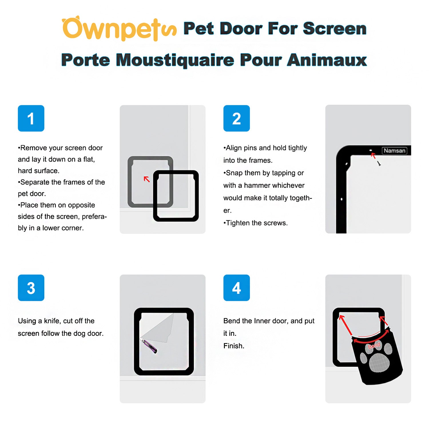 Ownpets Lockable Pet Screen Door， with Magnetic Locking Function， Plastic Door for Dog and Cat
