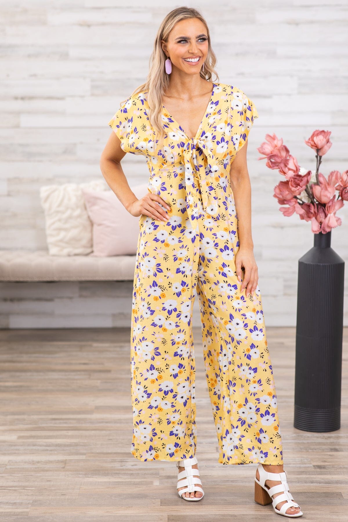 Yellow Floral Flutter Sleeve Jumpsuit