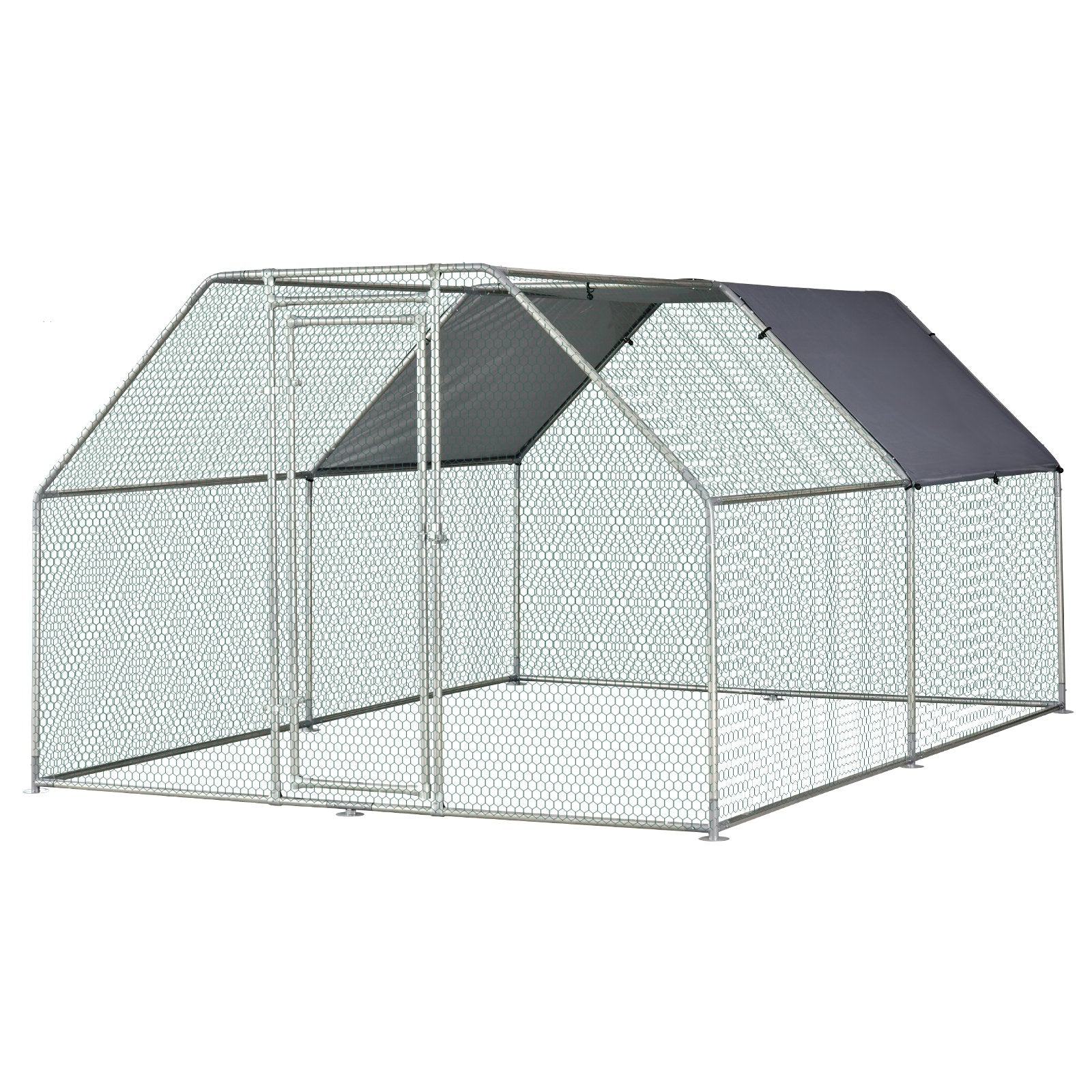 Tomshoo Large Galvanized Metal Chicken Run Cage Coop with Cover Walk-In Pen Perfect for Outdoor Backyard Use - 9' W x 12' D x 6.5' H