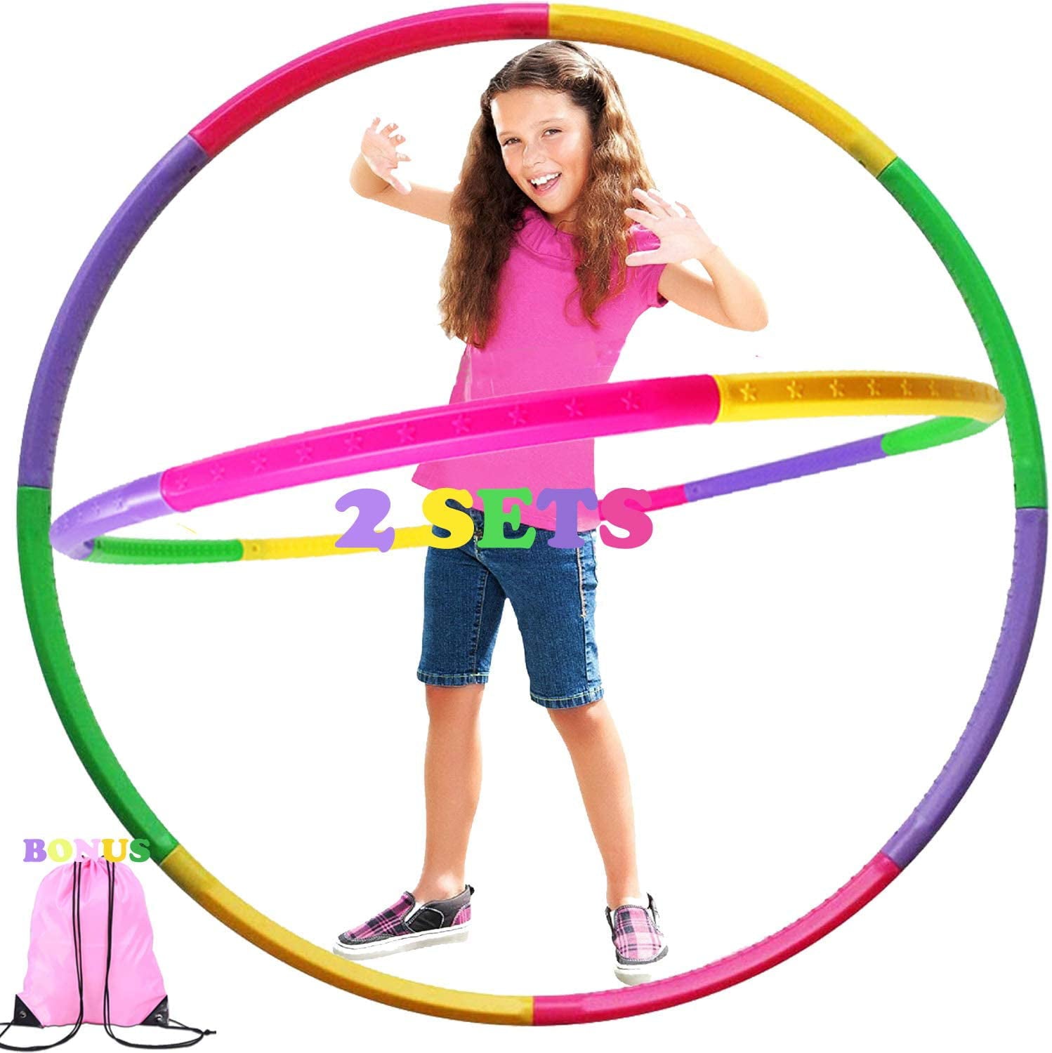 2 Set Detachable Kids Fitness Toy Exercise Hoops W/Backpack for 3-12 Child