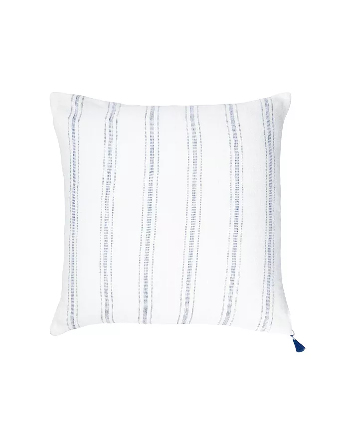 Anaya Home White With Blue Stripes Linen Down Alternative Throw Pillow