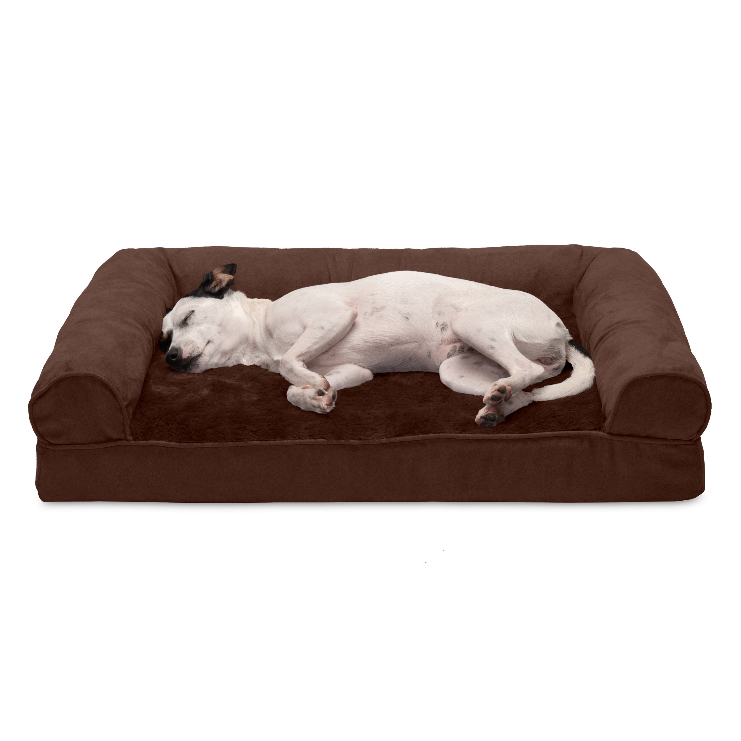 FurHaven Pet Products | Full Support Orthopedic Plush and Suede Sofa-Style Pet Bed for Dogs and Cats - Espresso， Medium