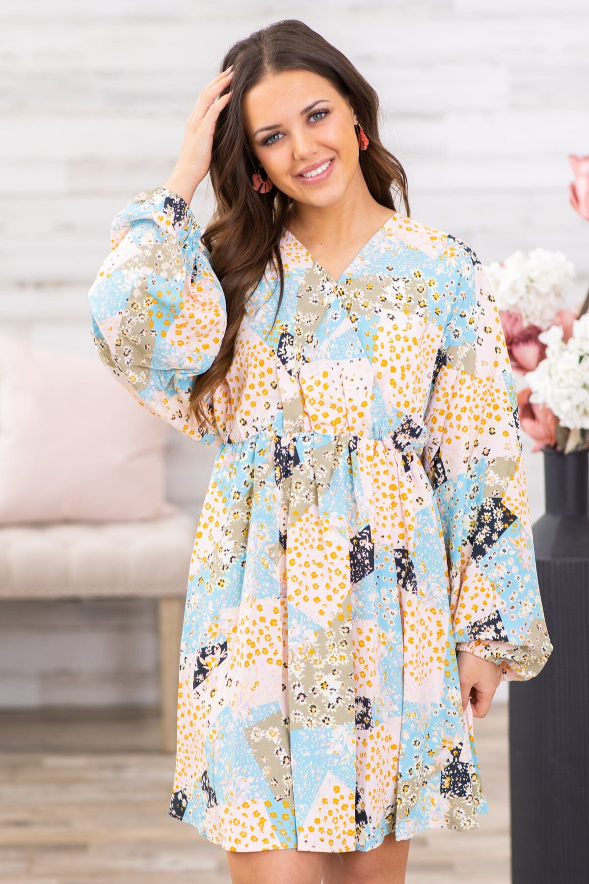 Baby Blue Multicolor Floral Patchwork