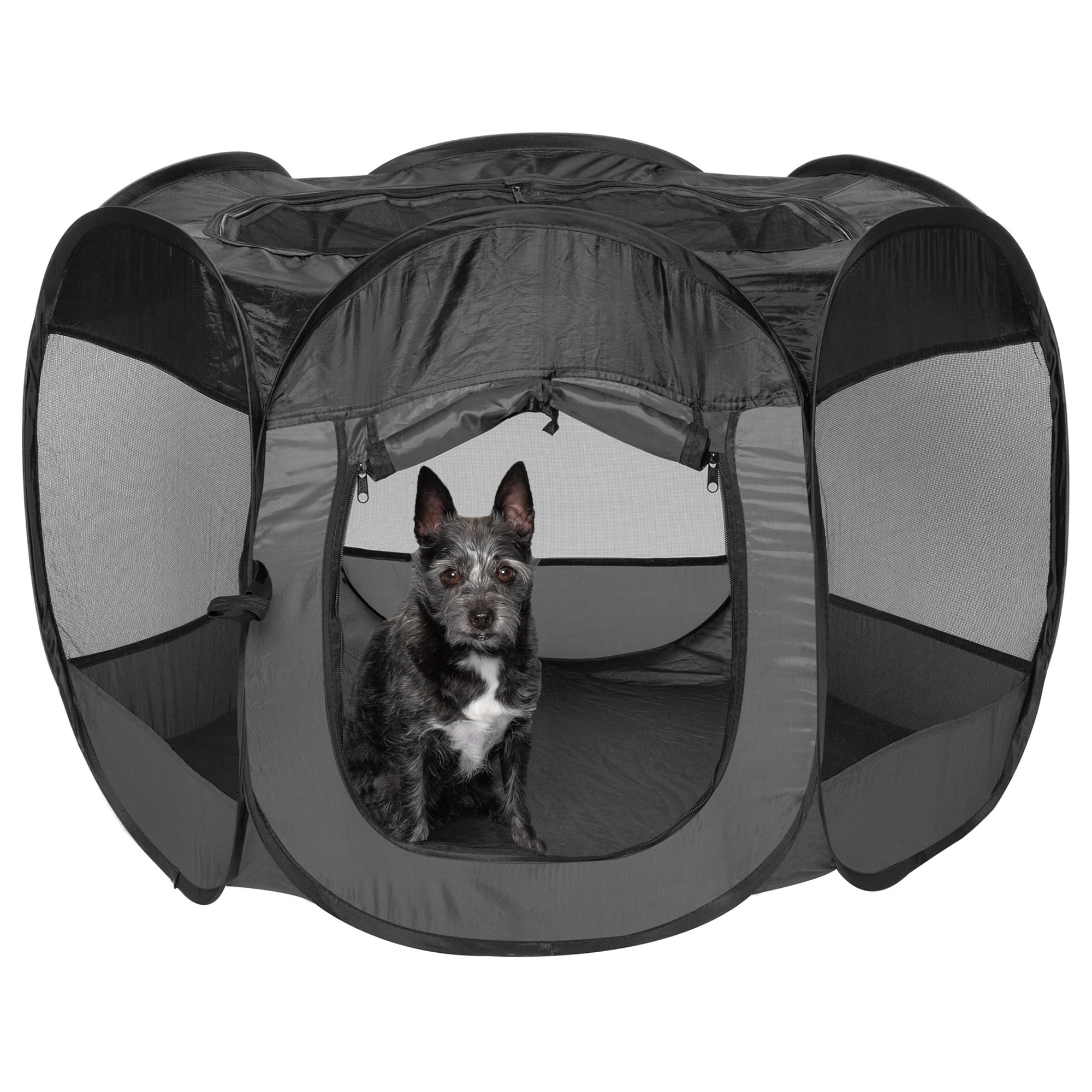 FurHaven Pet Playpen | Mesh Open-Air Dog Playpen， Gray， Small