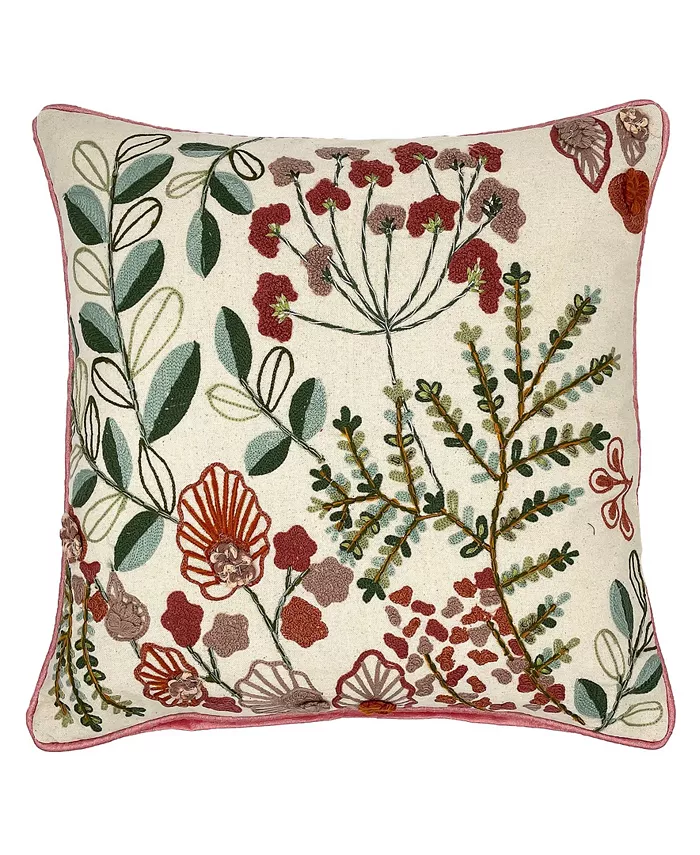 Mod Lifestyles Botanical Harvest Embroidery Pillow， 18