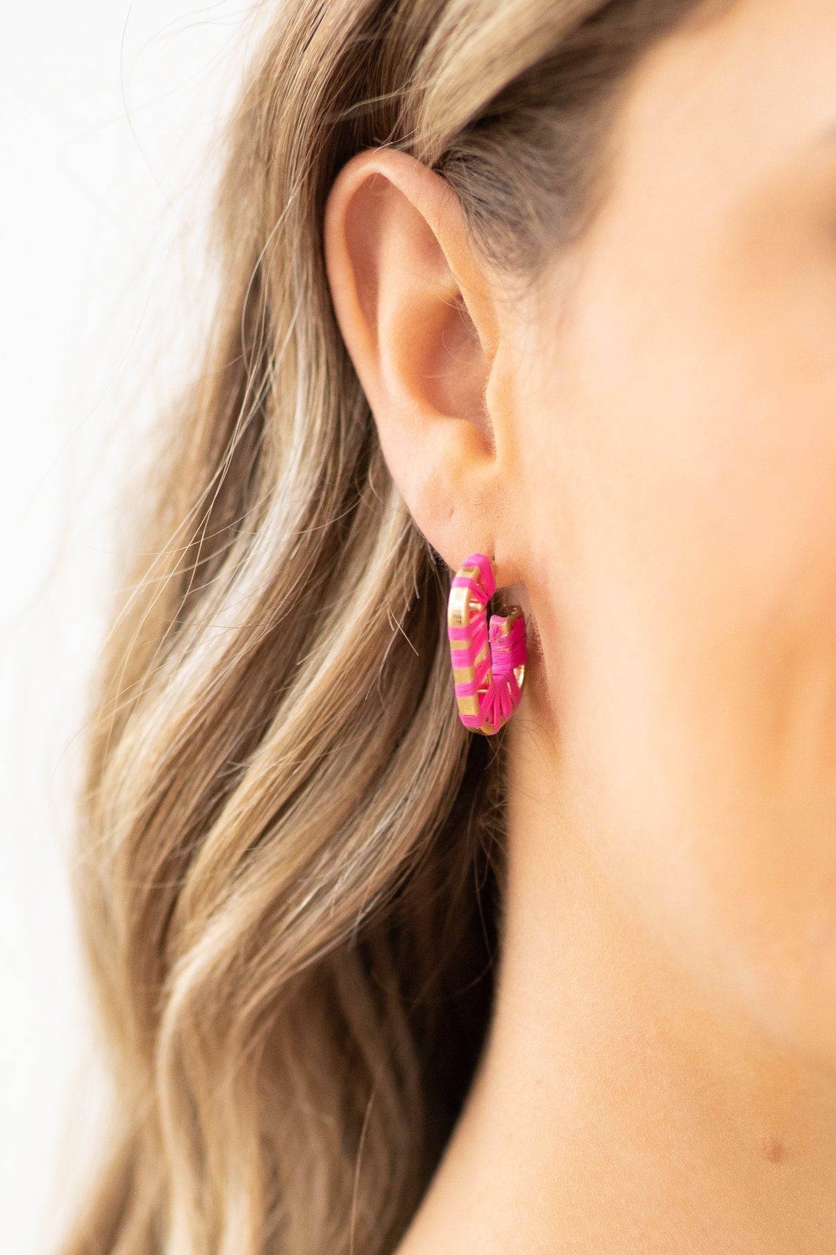 Hot Pink Wrapped C Earring