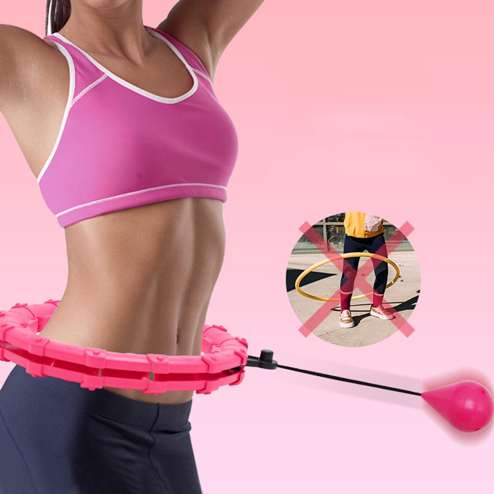 Weighted Hoops， Abdomen Fitness Exercise Massage Hoop for Adults/ ， 24 Sections Detachable Size Adjustable - Pink