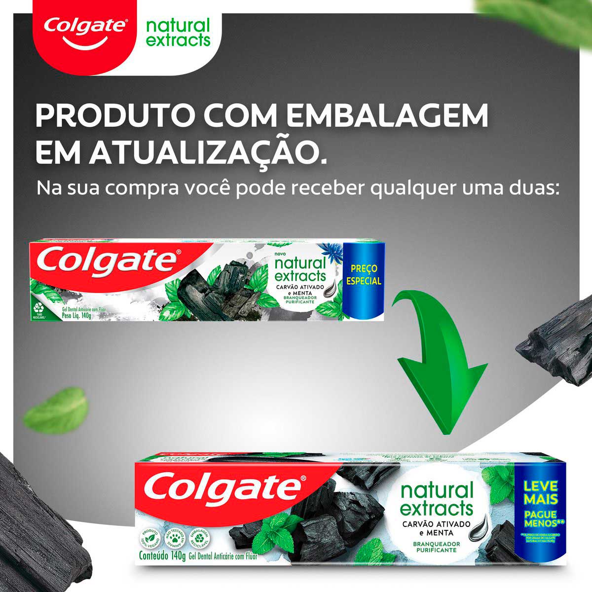 Creme Dental Colgate Natural Extracts Carvao Ativado e Menta 140g