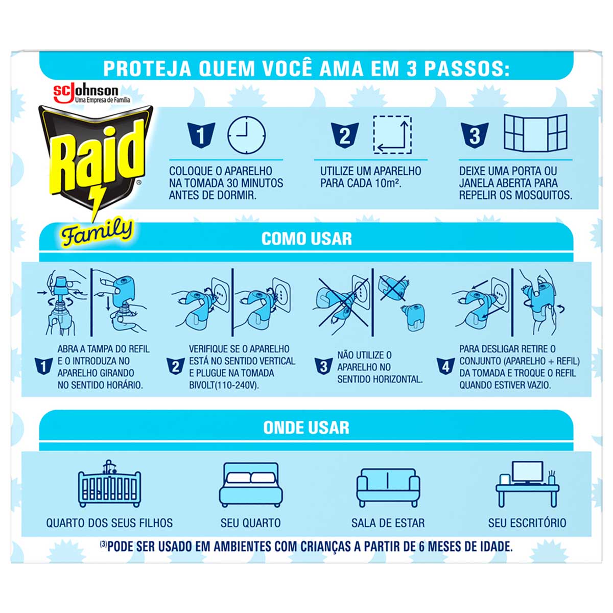 Repelente Liquido Eletrico 45 Noites Raid Family Caixa 2 Unidades 32,9ml Cada Gratis 50% de Desconto no Segundo Refil