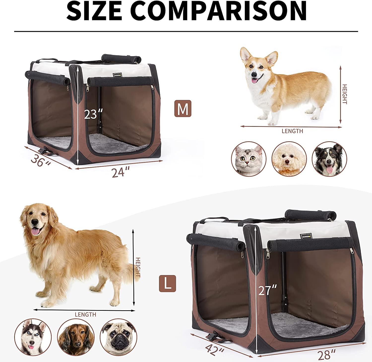 Dog Crates for Medium Dogs， Portable Collapsible Three Door Dog Kennel and Houses， Soft-Sided Cage for Indoor Training and Outdoor Travel with Pad (Medium (36