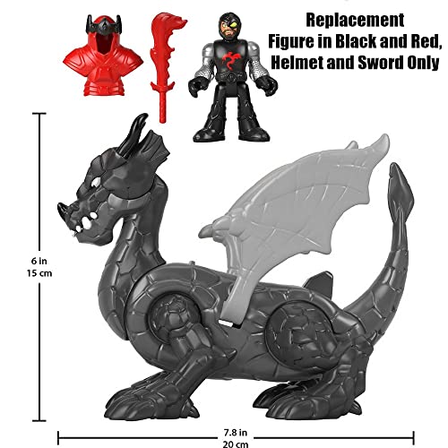 Replacement Parts for Fisher-Price Imaginext Royal Crusader's Dragon Playset - HCG50 ~ Replacement Figure in Black and Red， Helmet and Sword