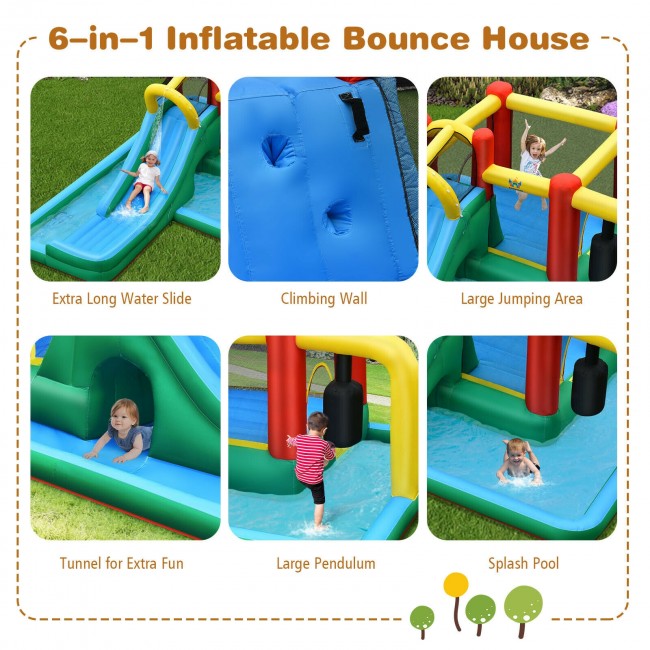 Inflatable Slide Water Park Climbing Bouncer Bounce House w/Tunnel and 735W Blower
