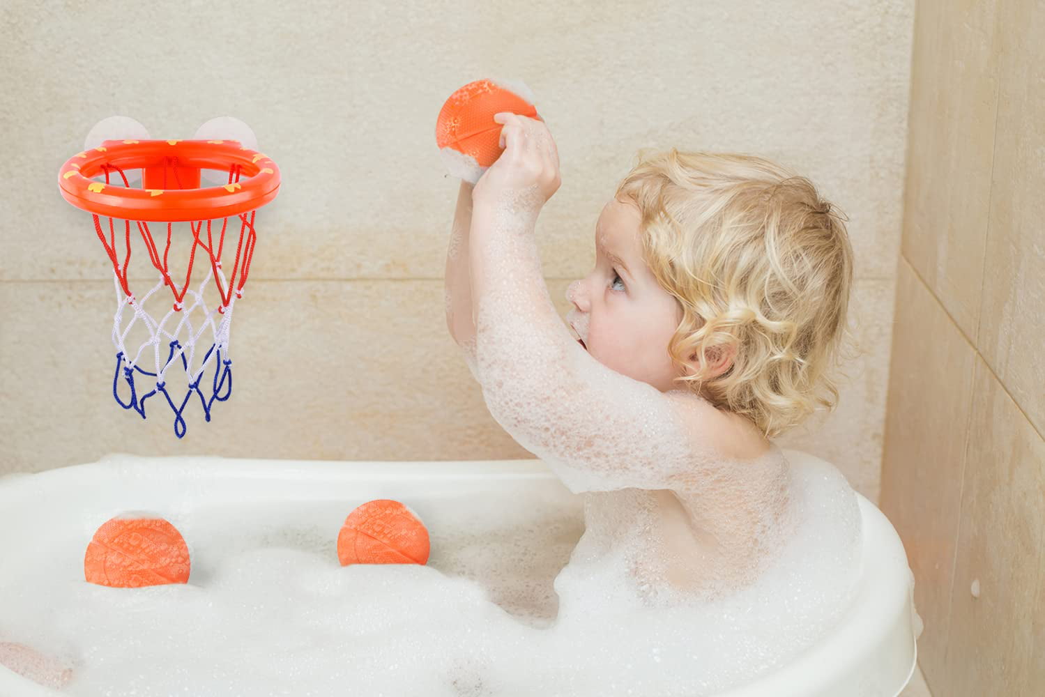 WUSI Basketball Hoop and Balls Toy Set for Kids and Toddlers | Bathtub Shooting Game | Included Basketball Hoop + 3 Balls