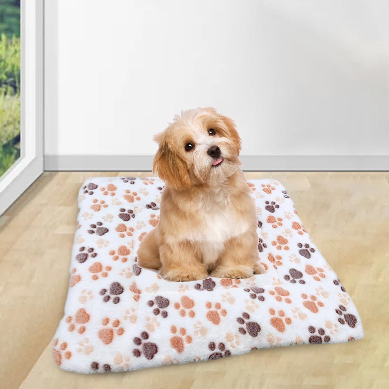 Pet Bed Mat Reversible Dog Kennel Pad with Cute Prints ， White
