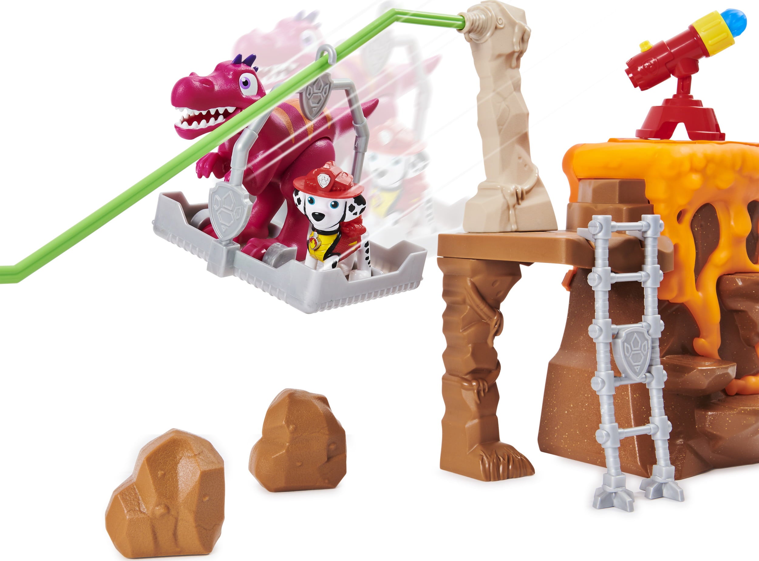 PAW Patrol， Dino Rescue Volcano Playset with Zipline and 3 Exclusive Figures， Walmart Exclusive