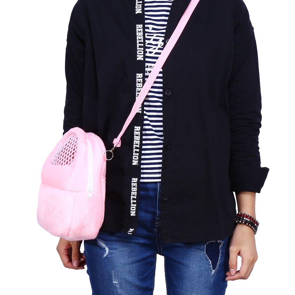 EECOO Breathable Shoulder Strap Portable Travel Handbag Backpack Small Pet Carrier Bag Animal Outgoing Bag for Hedgehog Hamster Mouse Rat Sugar Glider Squirrel Chinchilla Rabbit， Pink (M)