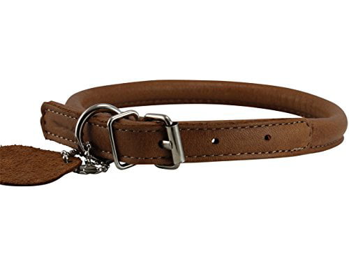 High Quality Genuine Leather Rolled Dog Collar Neck: 17.5