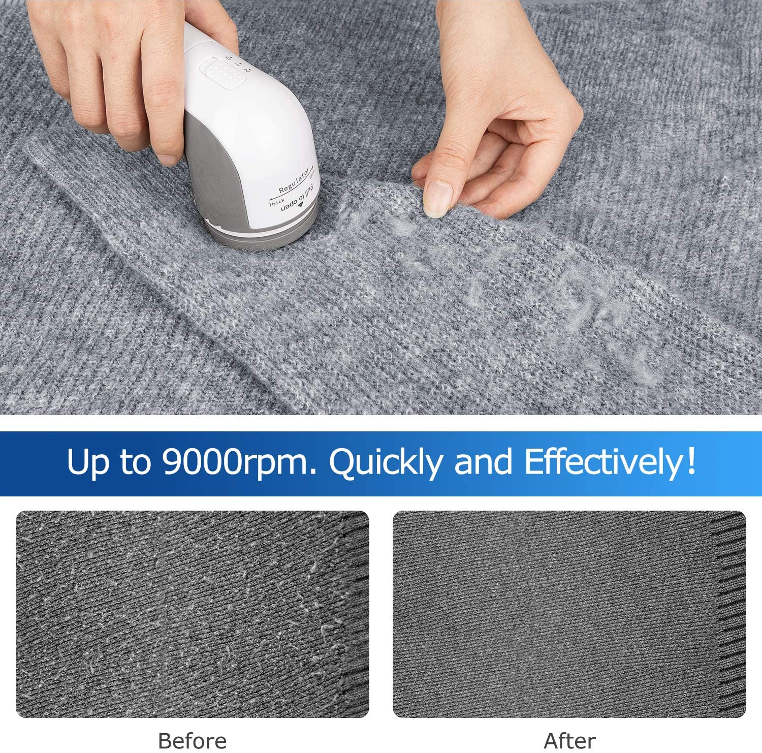 Fabric Shaver and Lint Remover， Sweater Defuzzer with 2-Speeds， 2 Replaceable Stainless Steel Blades， Battery Operated， Remove Clothes Fuzz， Lint Balls， Pills， Bobbles