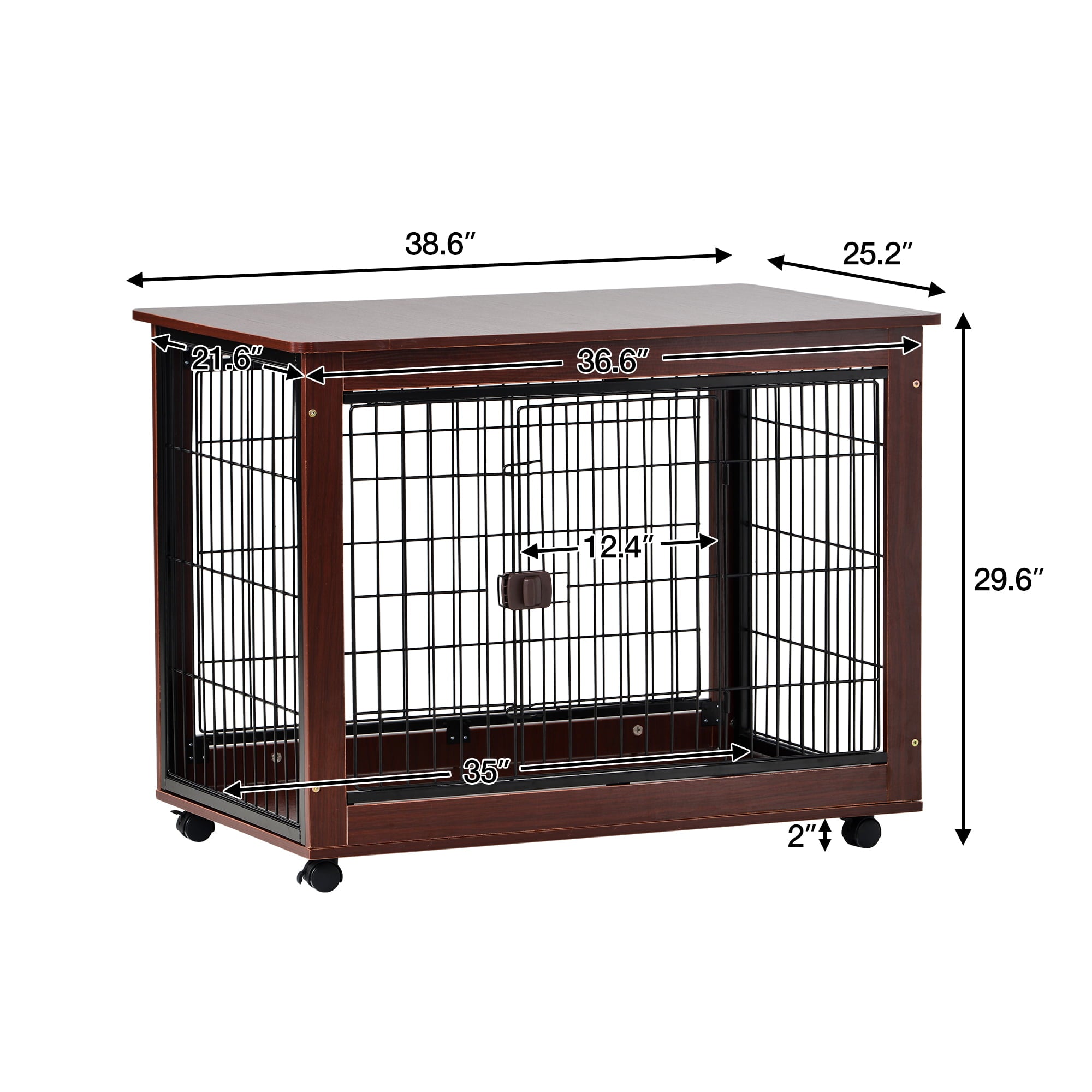 39” Length Dog Crate Cage End Table， Furniture Style Pet Dog Crate Cage Sofa Table with Wooden Structure and Iron Wire and Lockable Caters， Medium and Large Dog House Indoor Use