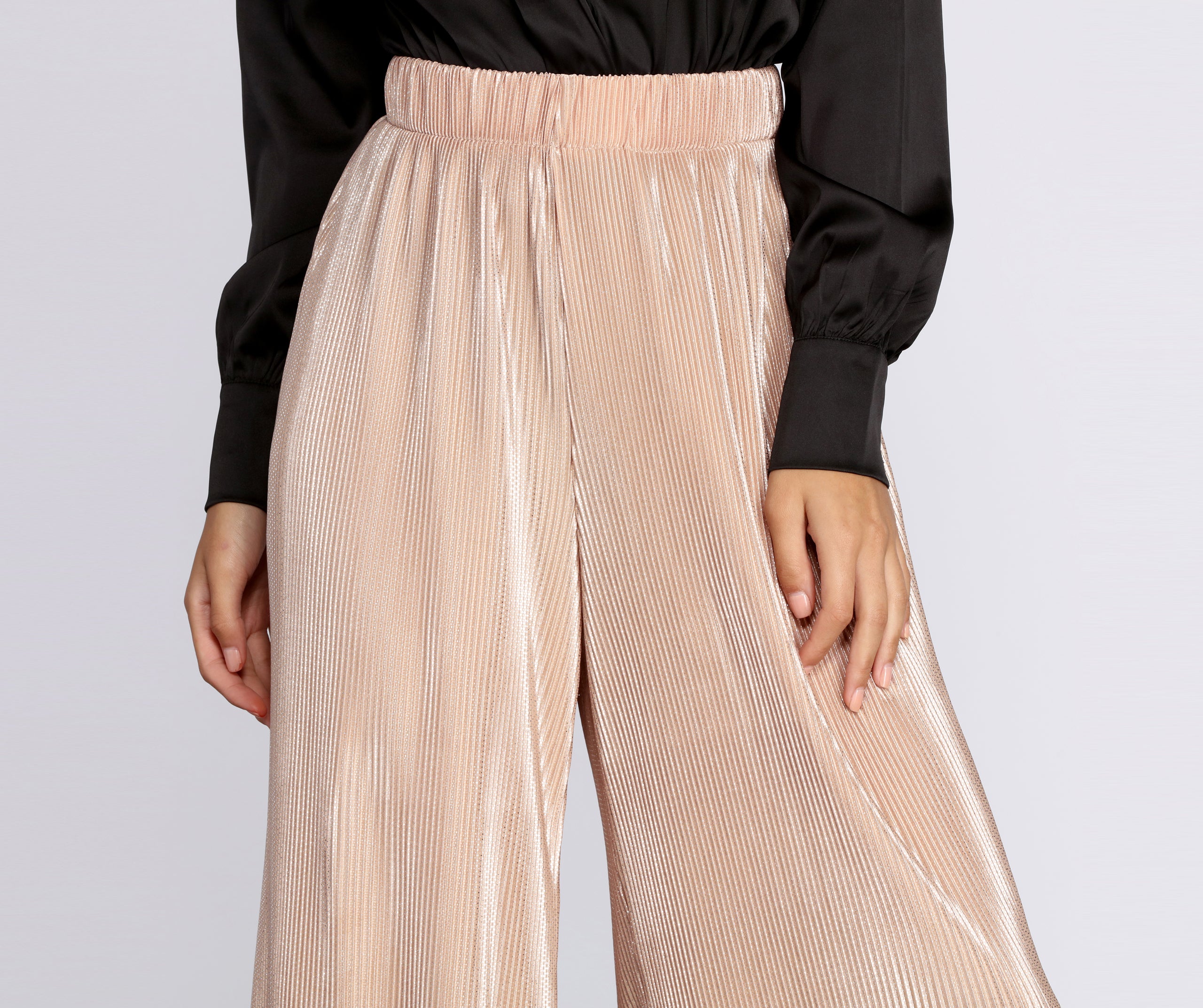 High Waist Pleated Glitter Pants