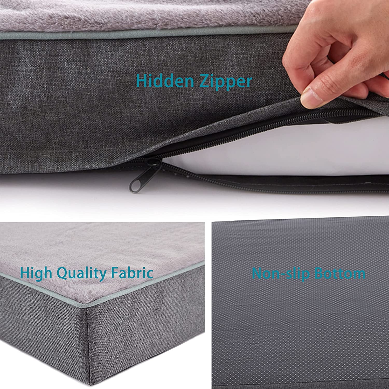 GOHOO PET Orthopedic Memory Foam Dog Bed， Dog Crate Bed for Medium Dogs -Waterproof Pet Bed with Removable Washable Cover， Purple Rabbit Plush Surface， M(29inch，45Lbs)