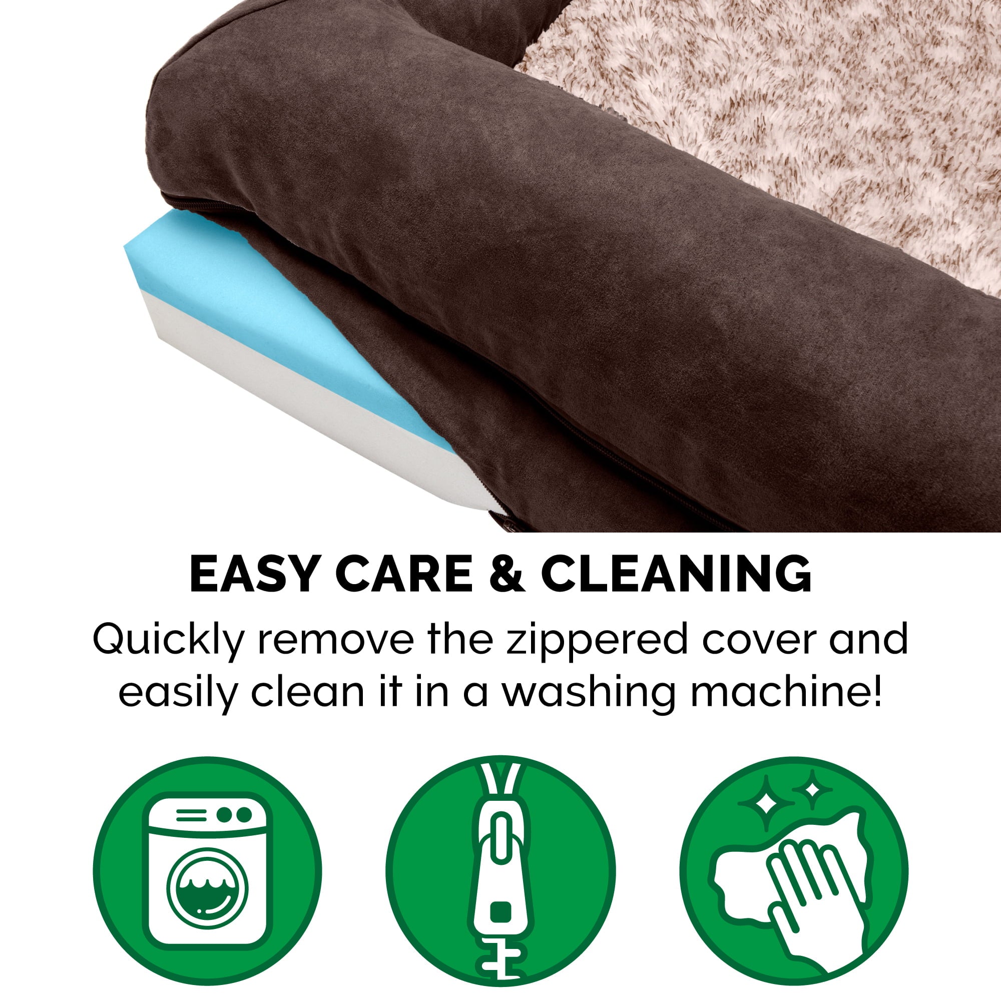 FurHaven Pet Products | Cooling Gel Memory Foam Orthopedic Two-Tone Faux Fur and Suede Sofa-Style Couch Pet Bed for Dogs and Cats， Espresso， Large