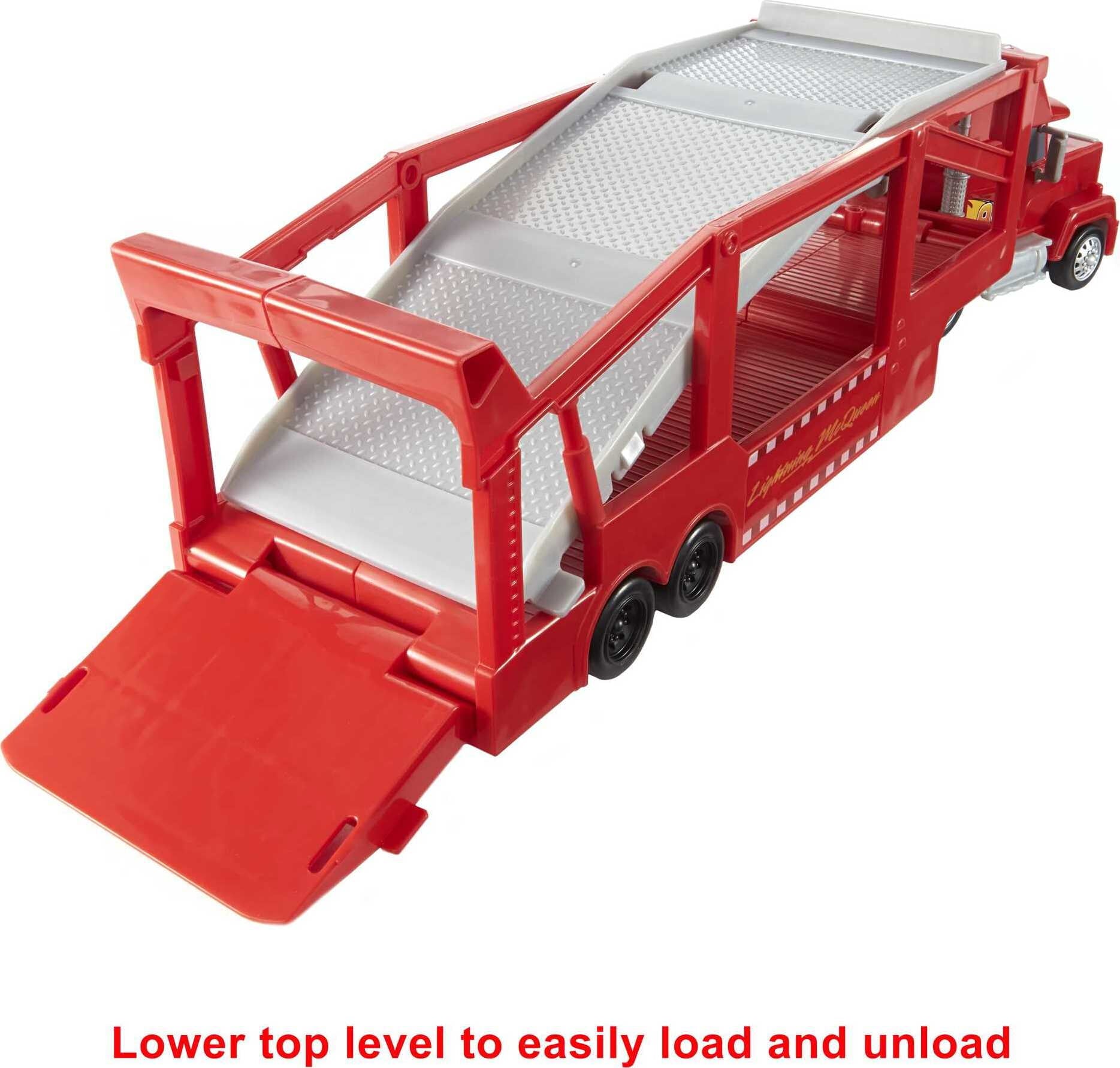 Disney and Pixar Cars Mack Hauler Truck with Ramp， 13-inch Toy Transporter with Storage for 12 Cars