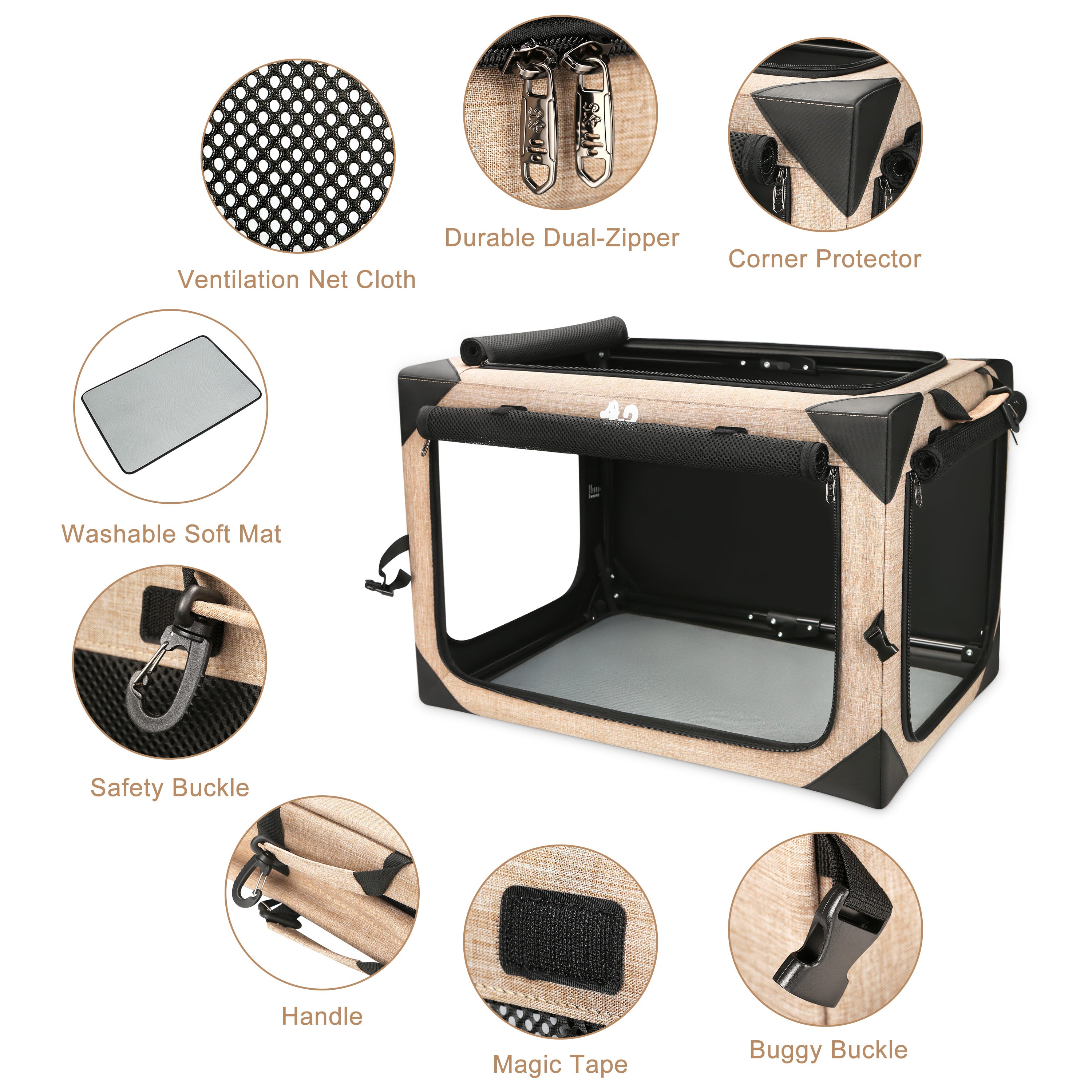Soft-Sided Dog Crate Quick Portable Folding Washable Kennel for Large Breed
